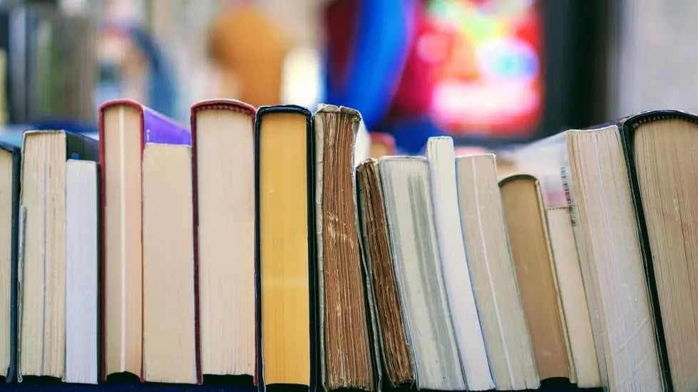 Books stacked during publishing internship in Ireland