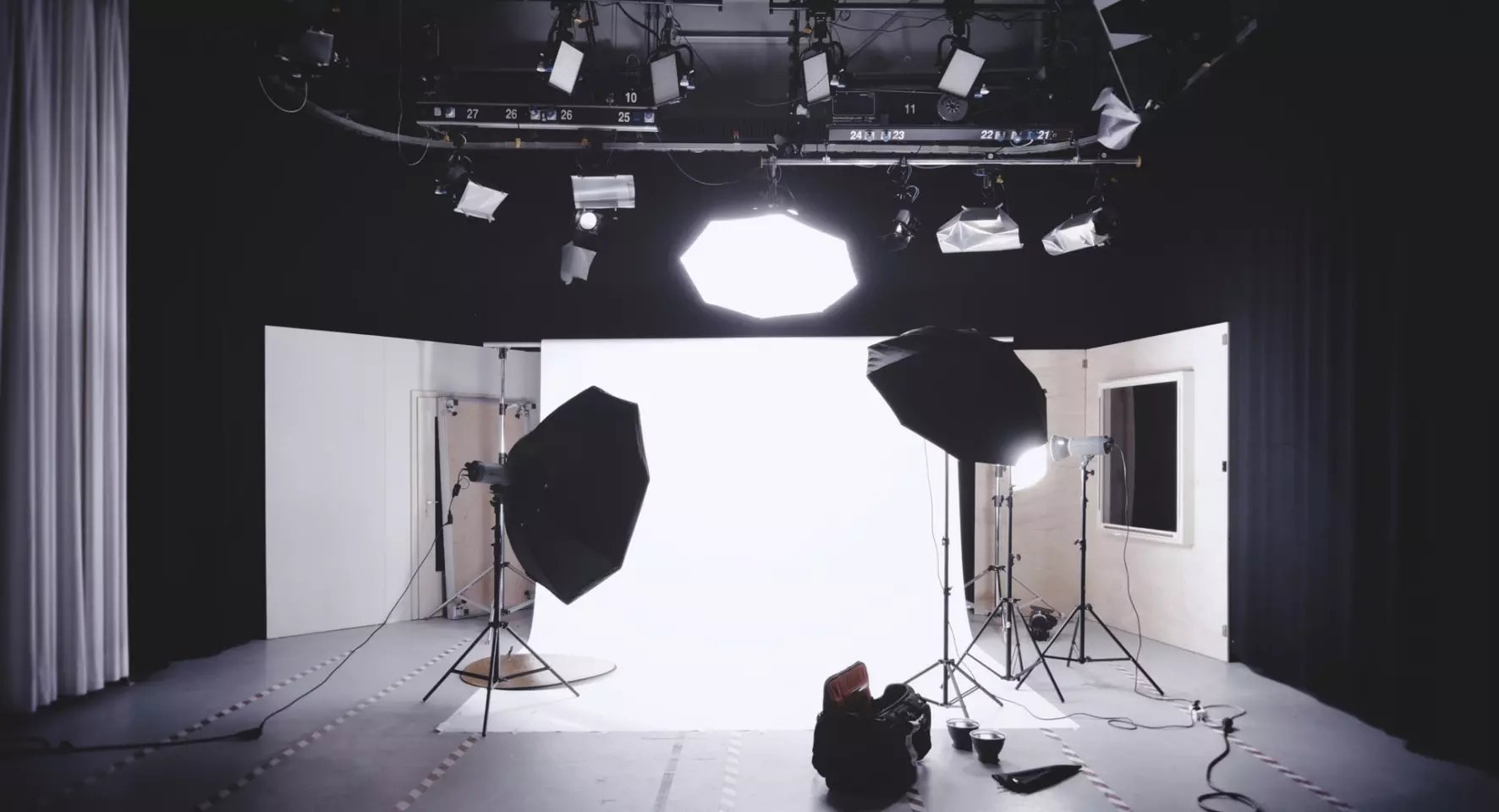 A photography studio setup during an internship for photography students in Ireland