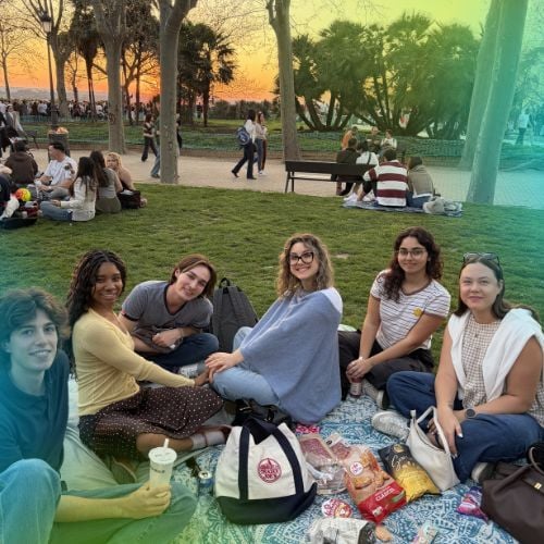 TIG interns, many of whom are eligible for academic credit, having a picnic in Madrid