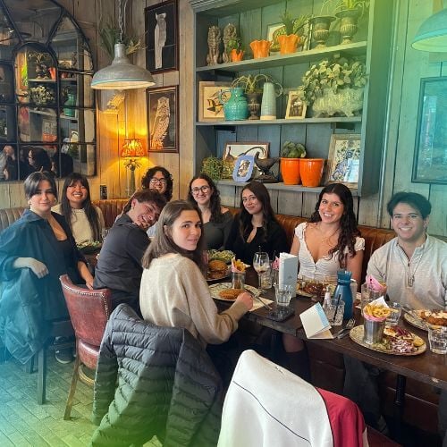 Interns enjoying dinner in London