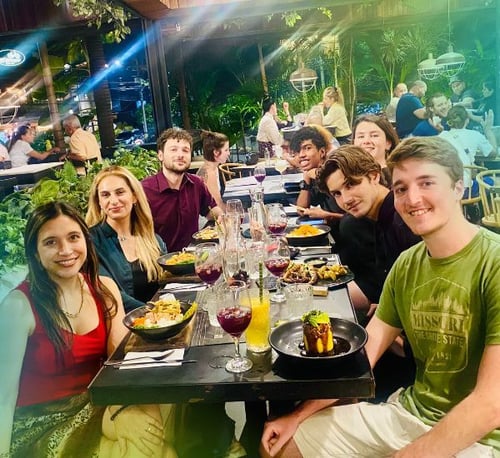 Interns with The Intern Group having dinner in Medellin.