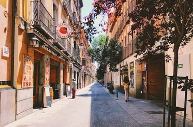 Walking down a street in Madrid during an internship abroad.