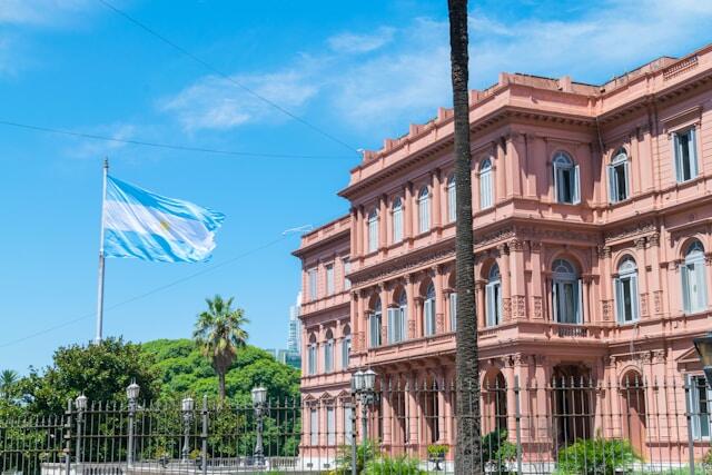 The flag of Argentina outside a building in Buenos Aires.