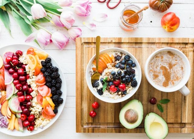 A nutritious breakfast of yoghurt and fruit before work.