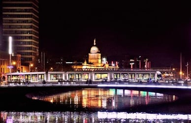 The view over the River Liffey in Dublin, Ireland at night.