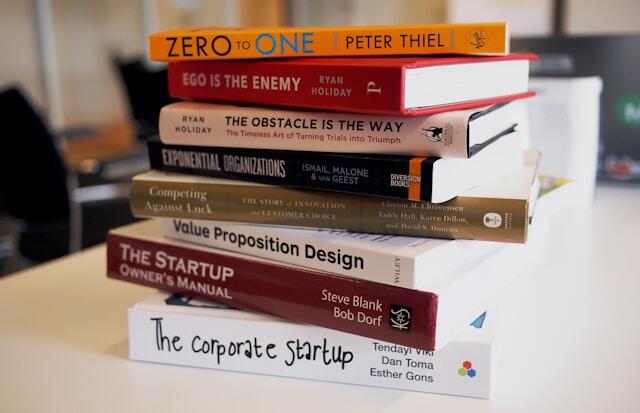 A stack of business books.