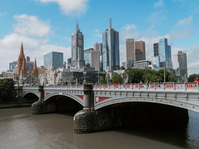 A view of Melbourne, Australia's skyline by the river.