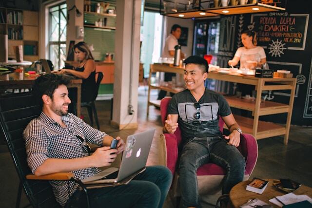 Work colleagues hanging out together during their internship abroad.