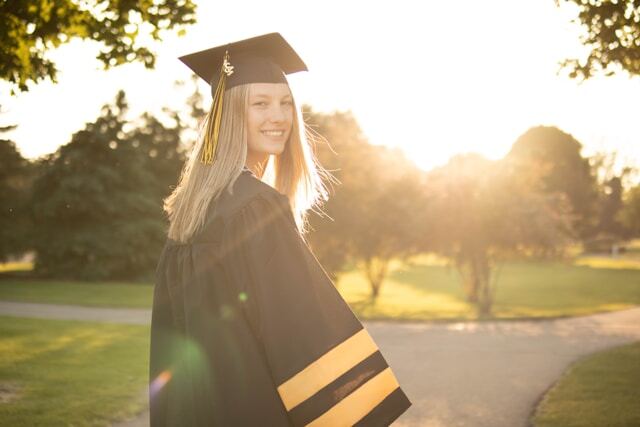 Graduating from university after getting academic credit during an internship abroad.
