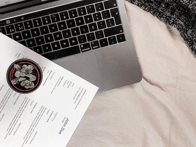 A resume on a laptop.