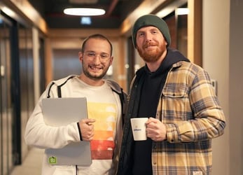 Adults at an internship abroad taking a coffee break.