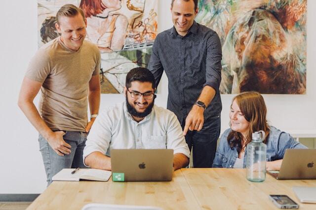 Working hard with coworkers and bosses during an international internship.