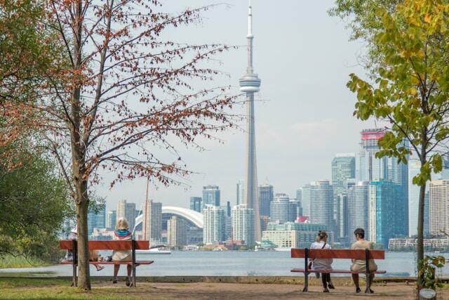 Three women take in the views on Toronto Island