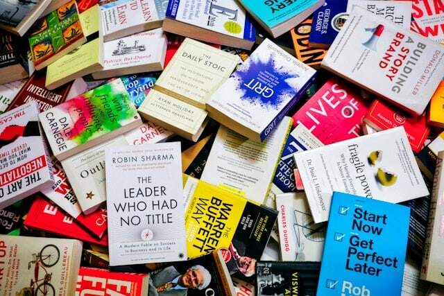 A stack of self-improvement books.