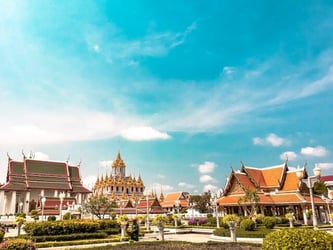 A view of Loha Prasat in Bangkok, Thailand on a sunny day.