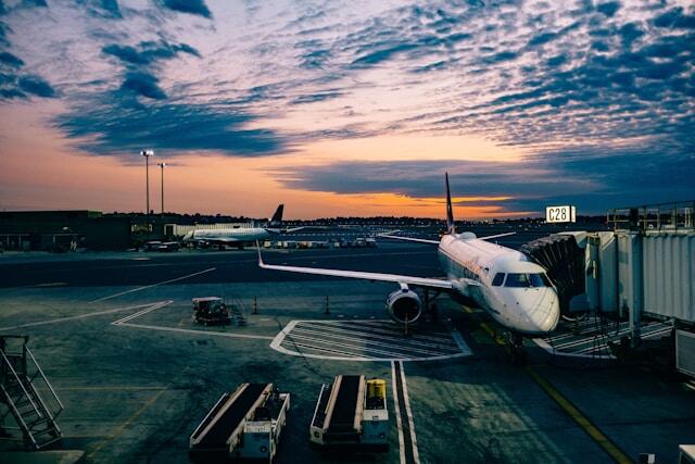 A plane on the ground at an airport.