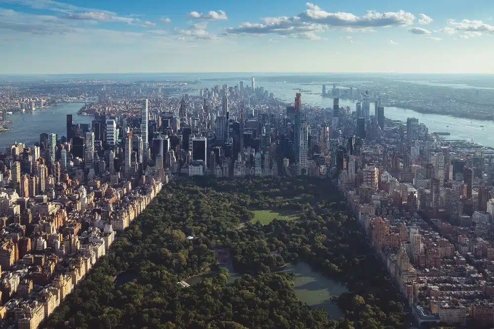 View of New York cityscape and central park on a domestic internship in America