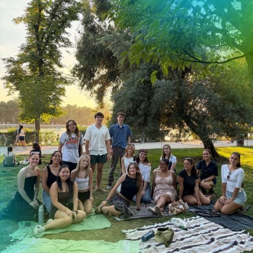 Having a picnic at Retiro Park during a PR internship in Spain
