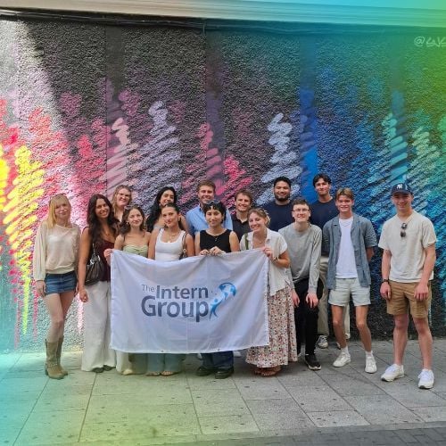Hanging out with interns during a PR internship in Madrid