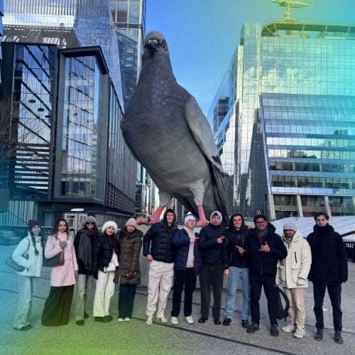 Seeing New York's unique pigeon statue during a marketing internship in the USA
