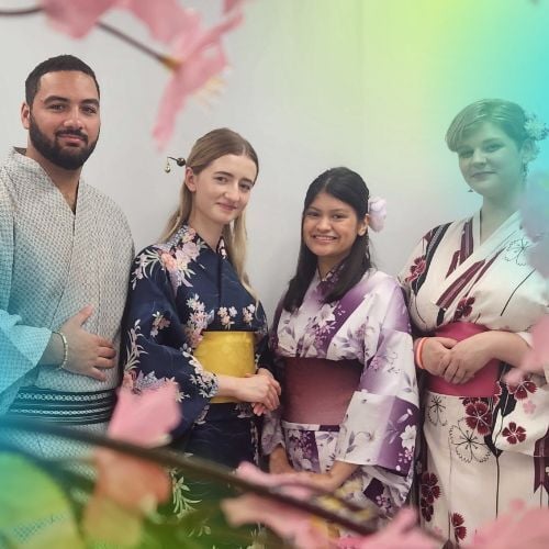 Trying on kimonos during an IT internship in Tokyo
