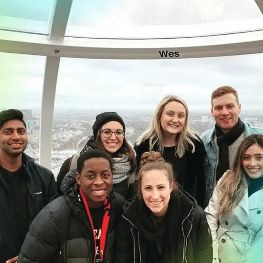 Group of interns on the London Eye during an internship for marketing students in London