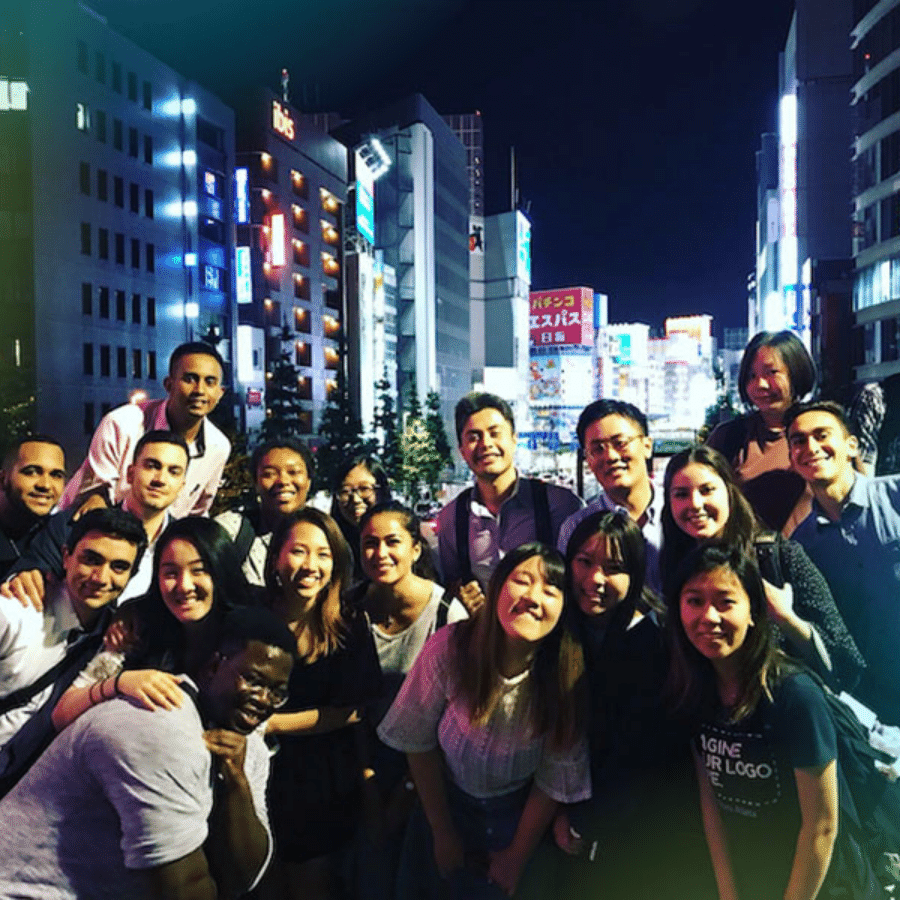 Group of students on business internships in Tokyo