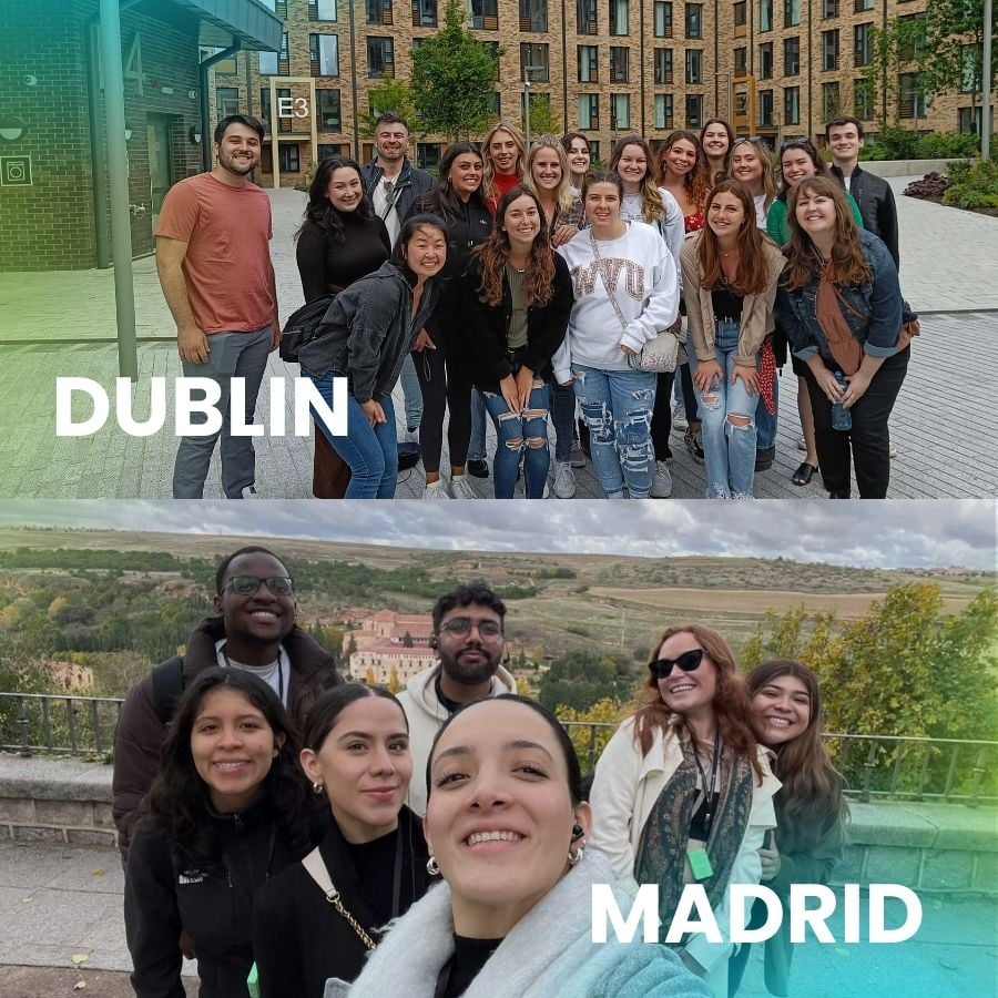 Groups of interns in Dublin and Madrid on a summer tour of Europe