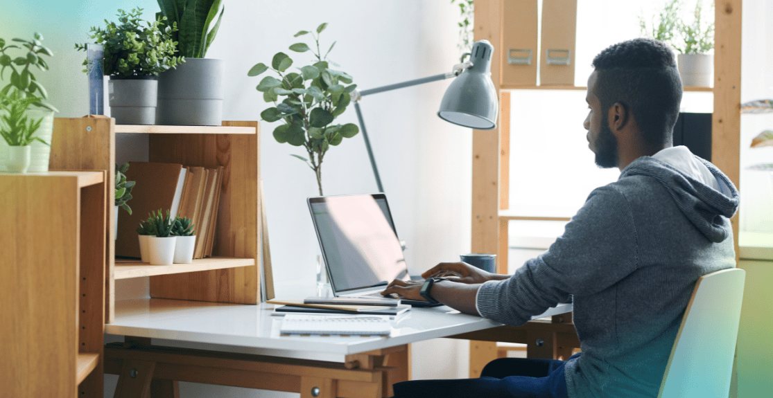 man working on a virtual internship