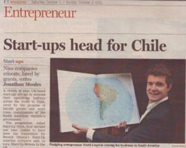 David Lloyd featured in a newspaper after being selected by Startup Chile