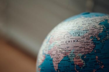 A map of Asia on a globe.