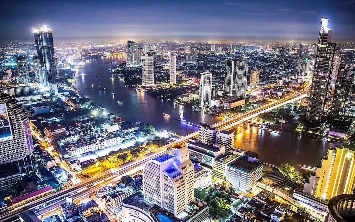 Nighttime cityscape of Bangkok during an art internship in Thailand