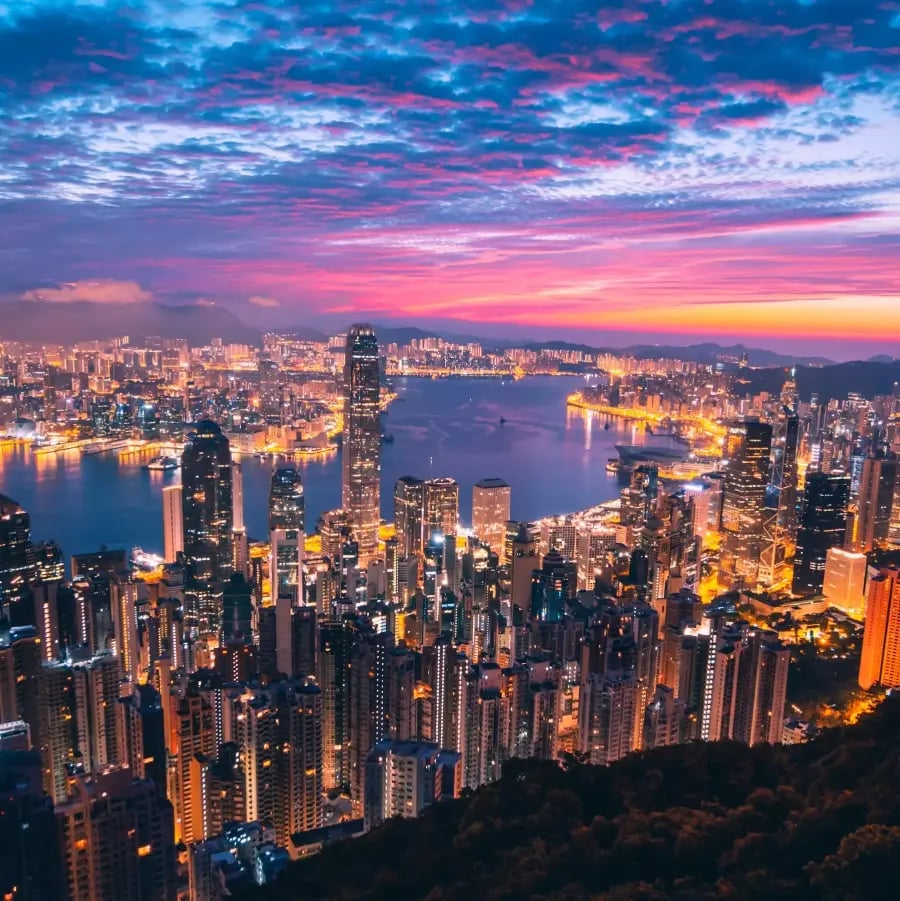 Nighttime cityscape of Hong Kong as seen on an architecture internship in Hong Kong